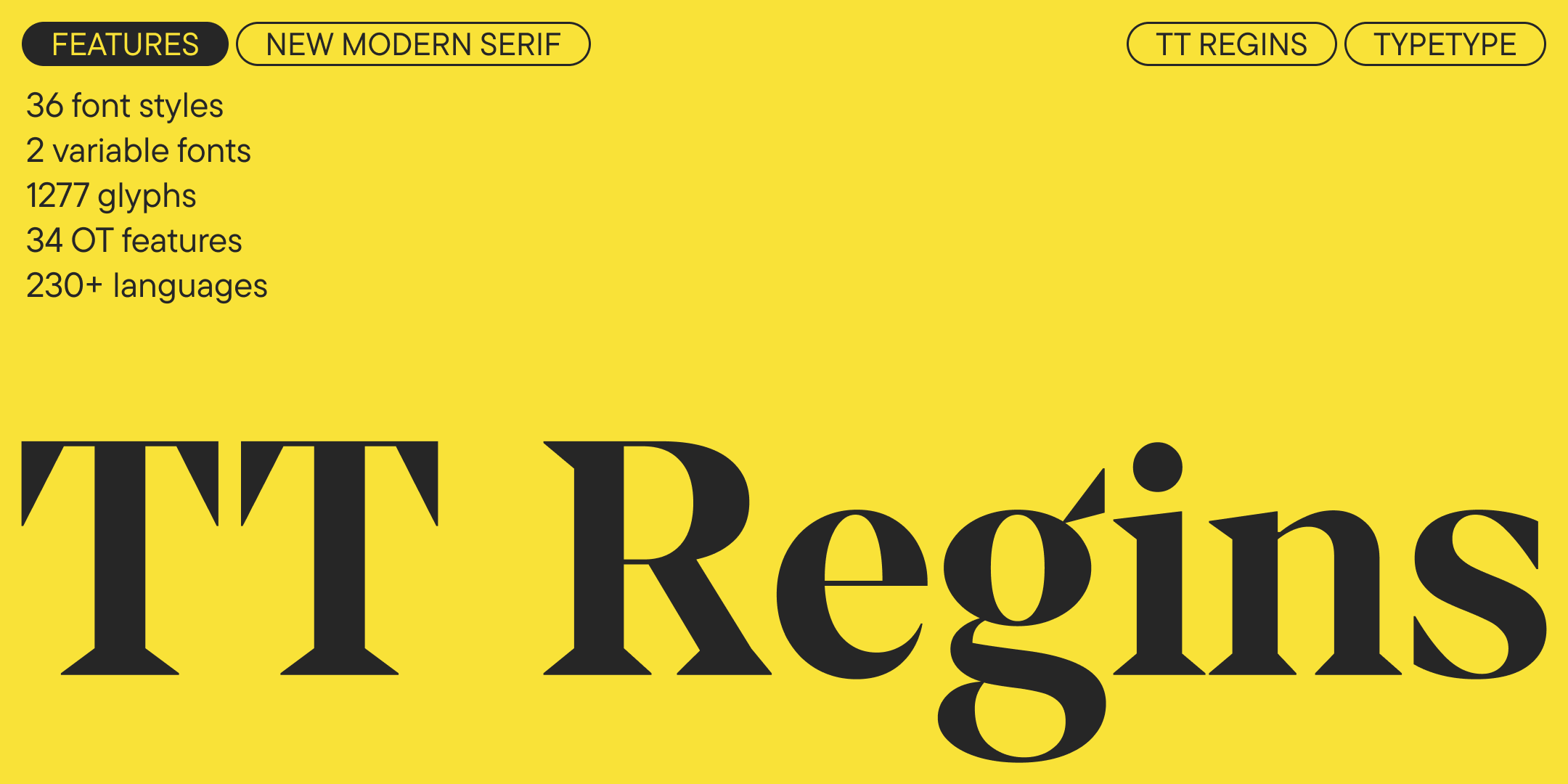 tt regins wordmark and an overview of the family’s features on yellow