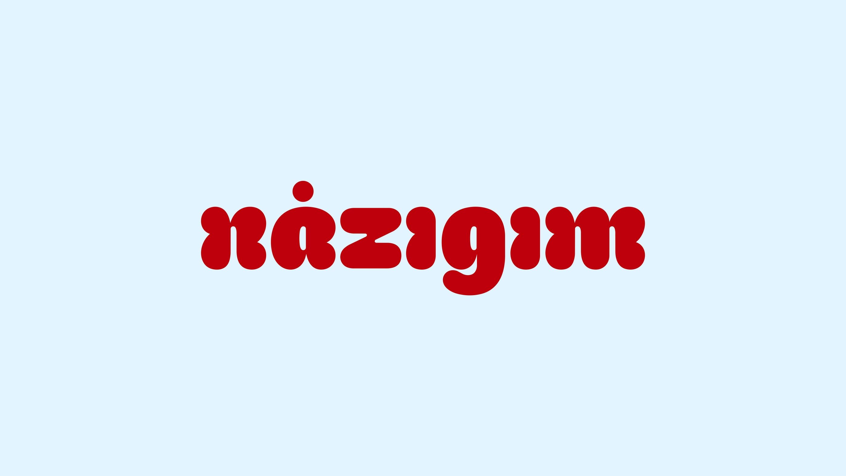 red nazigim wordmark made from soft rounded letterforms on sky blue