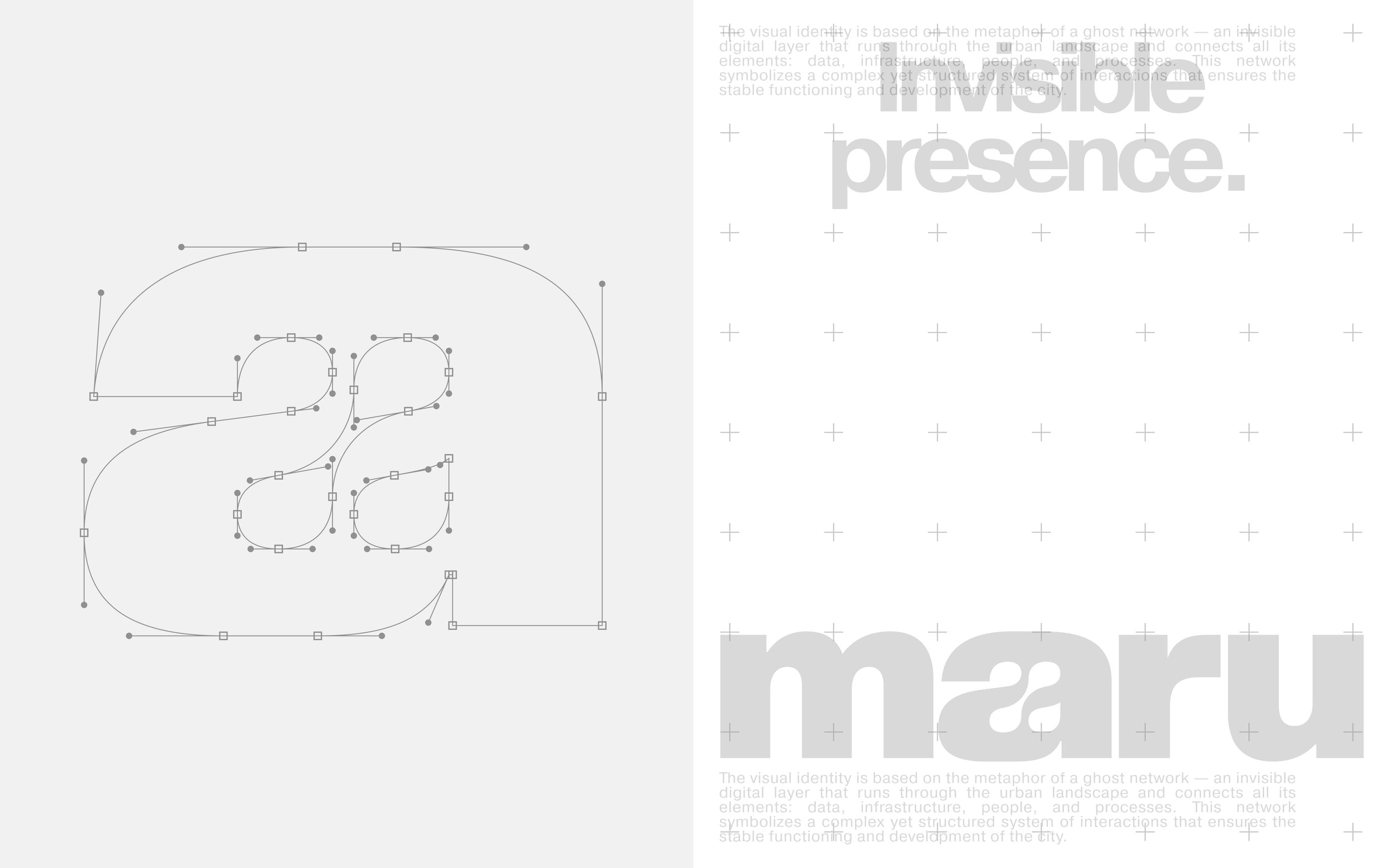 maru symbol construction and wordmark studies on a pale grid