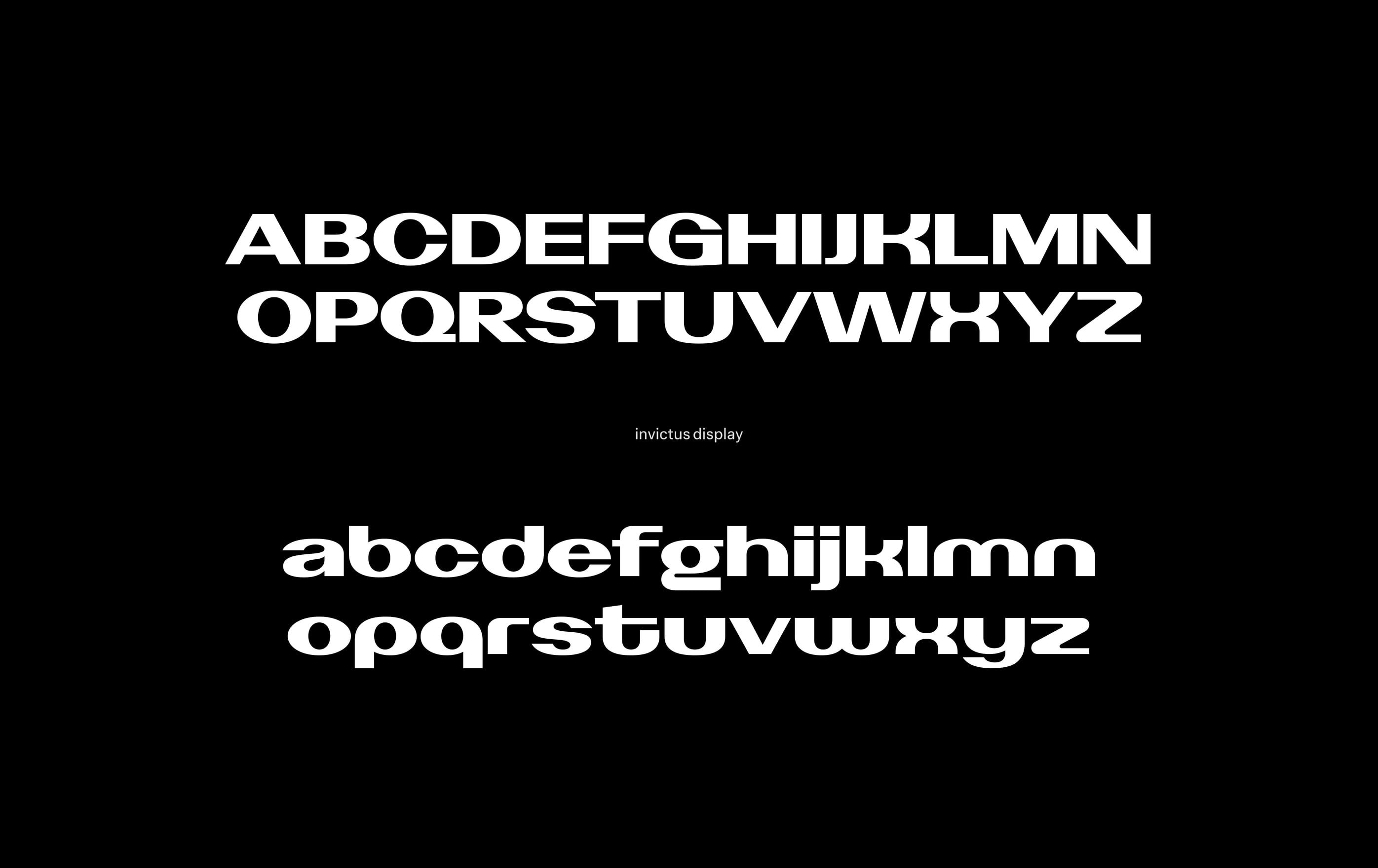 the nvcts typeface, upper- and lowercase alphabet in white on black