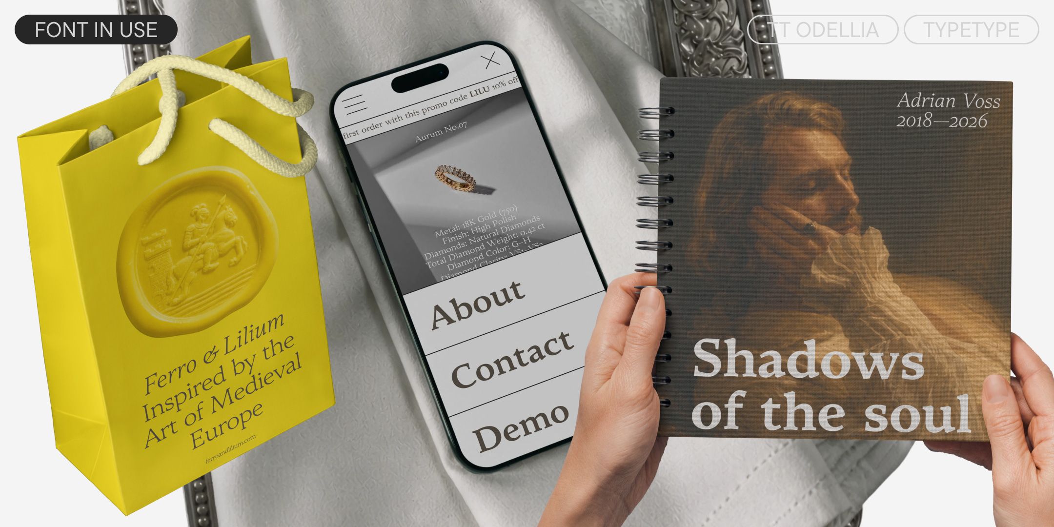 tt odellia on a yellow shopping bag, mobile website and art publication