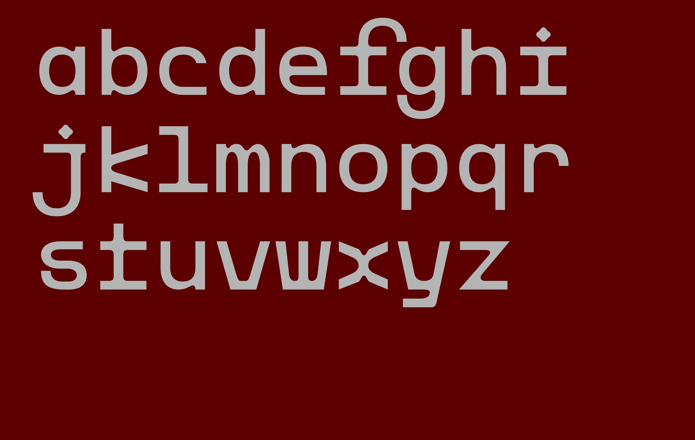 lowercase noparaphernalia alphabet in grey on dark red