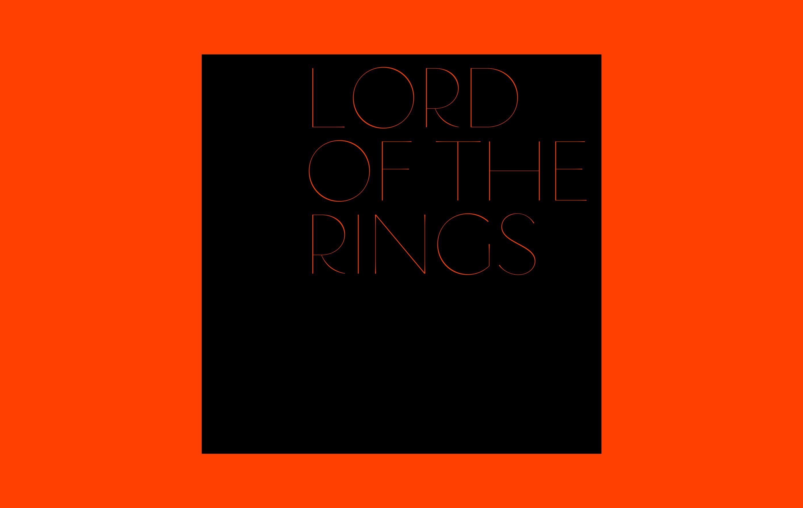 poster reading lord of the rings in extremely thin orange letters on black