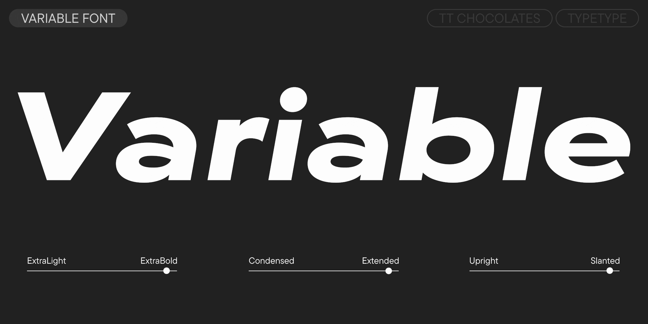 a still from the variable font specimen showing weight, width and slant controls