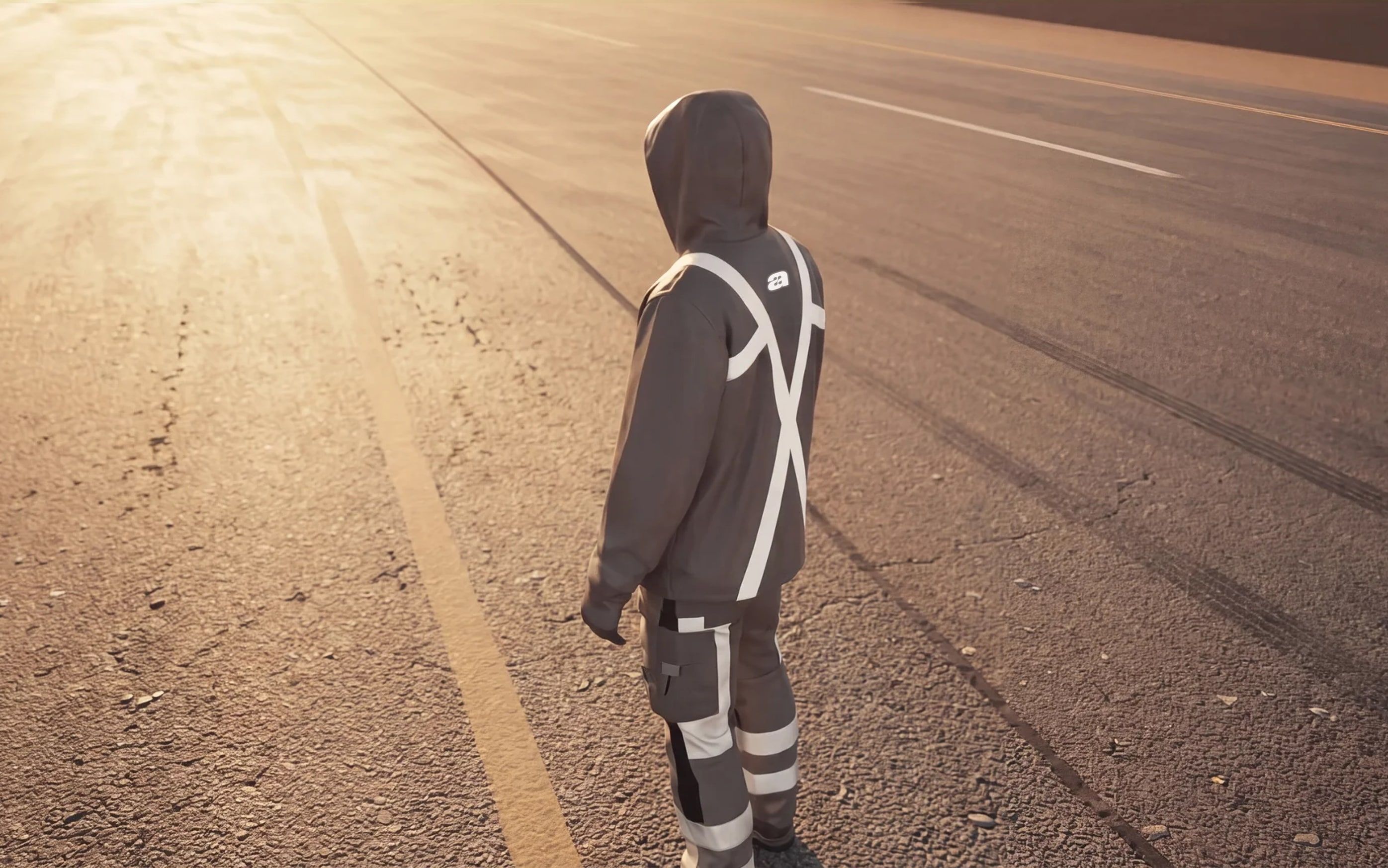 person in a maru uniform standing on a sunlit road