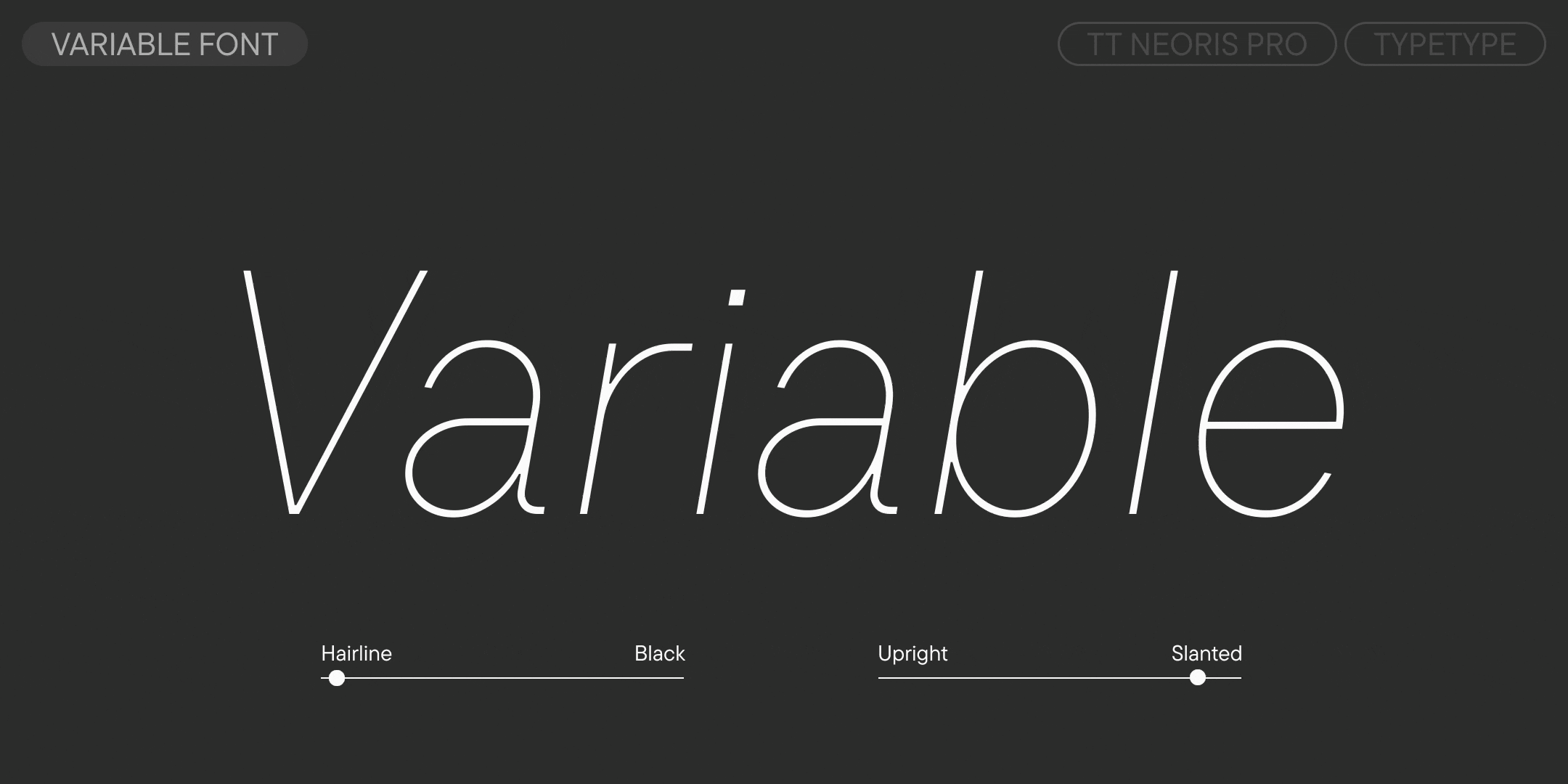 a still from the variable font specimen showing weight and slant controls