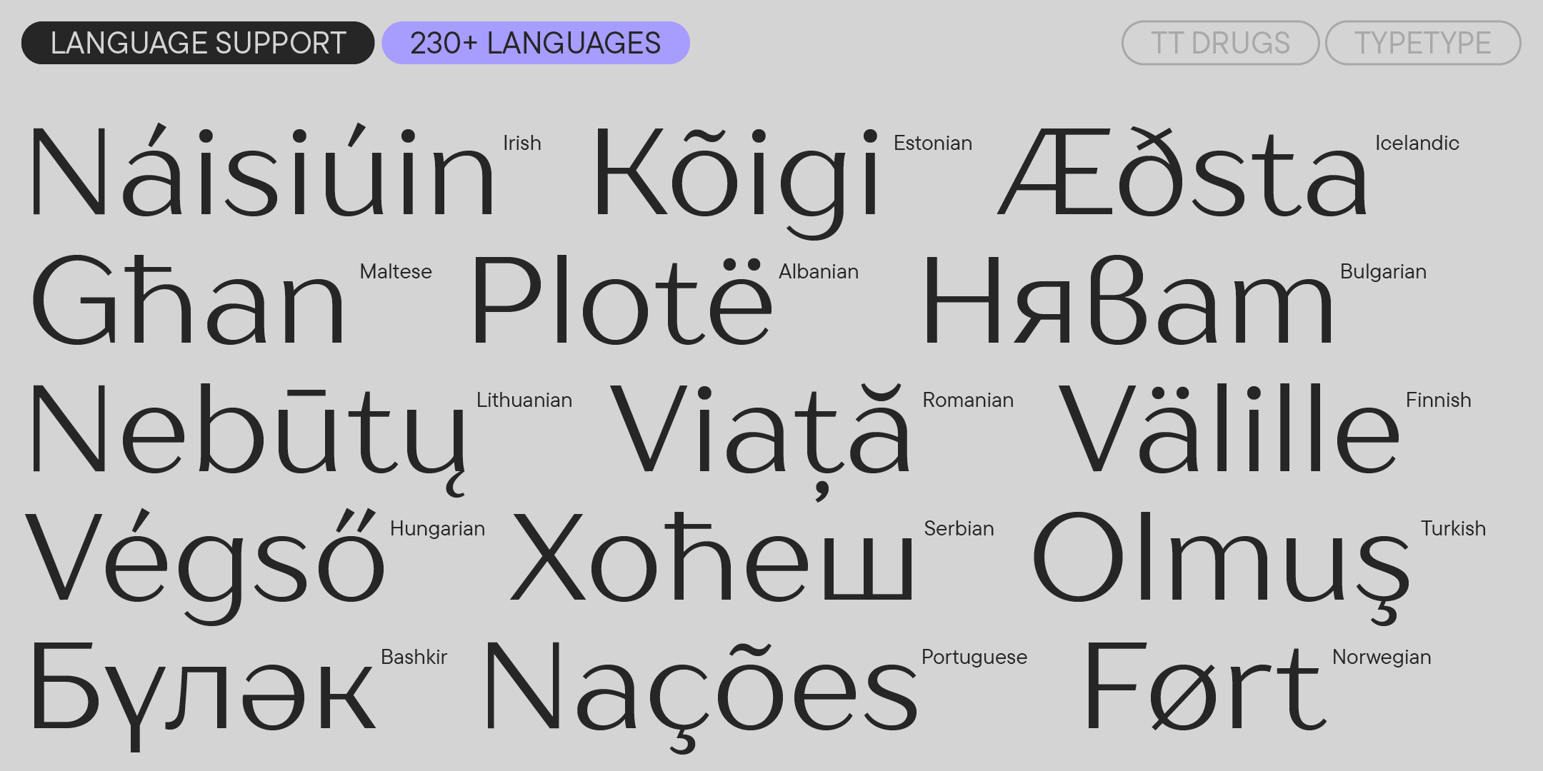 multilingual words demonstrating support for over 230 languages