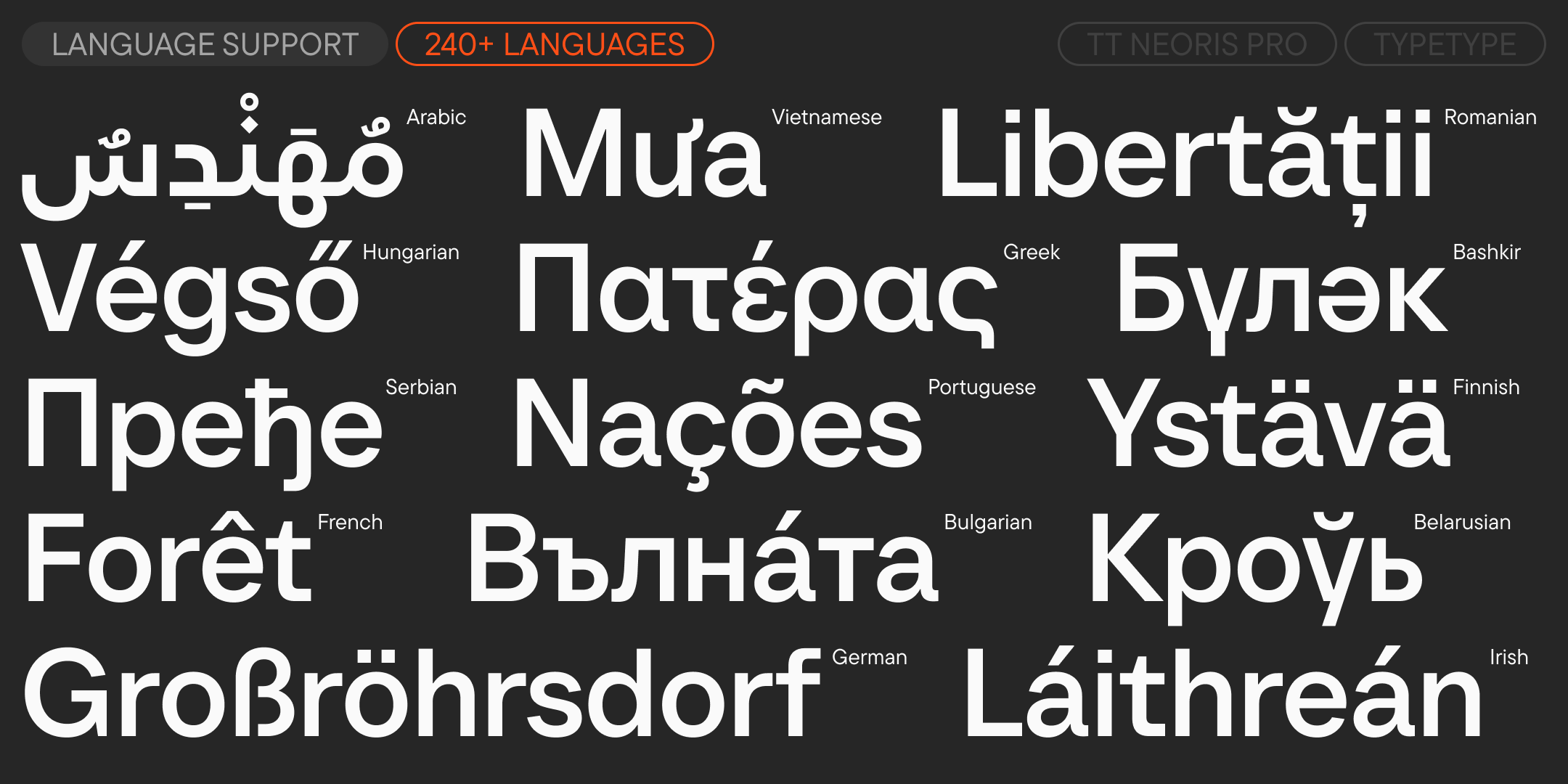 multilingual words demonstrating support for over 240 languages