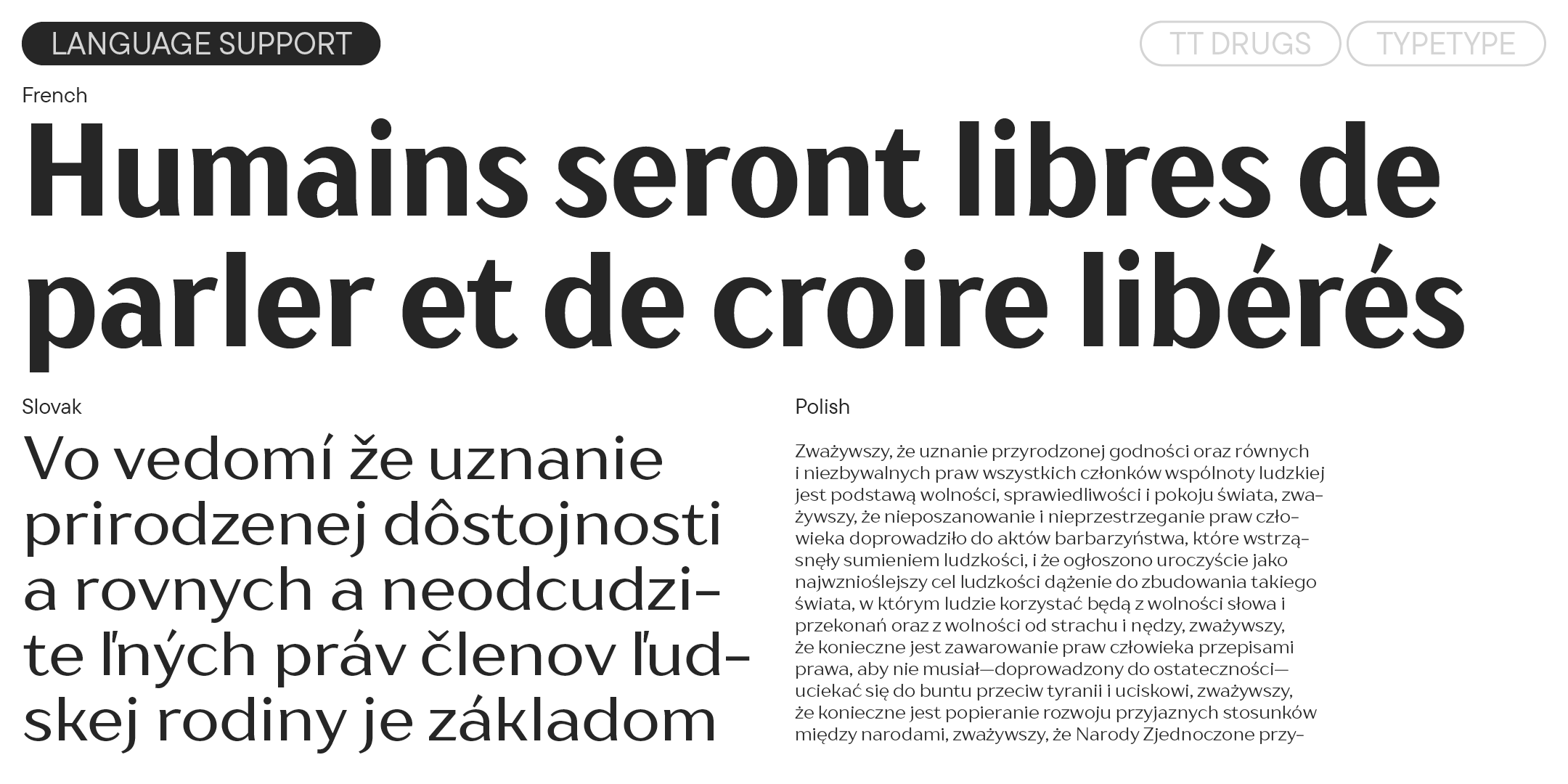 french, slovak and polish specimens showing tt drugs at headline and text sizes