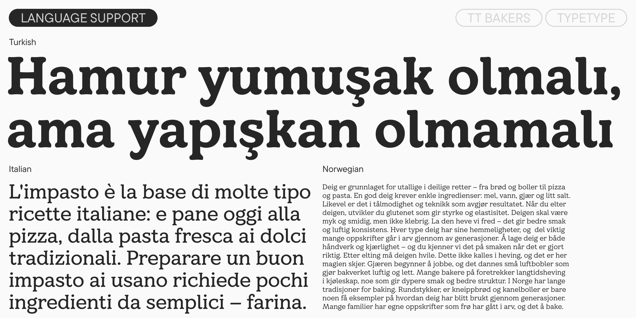 turkish headline with italian and norwegian text specimens at smaller sizes