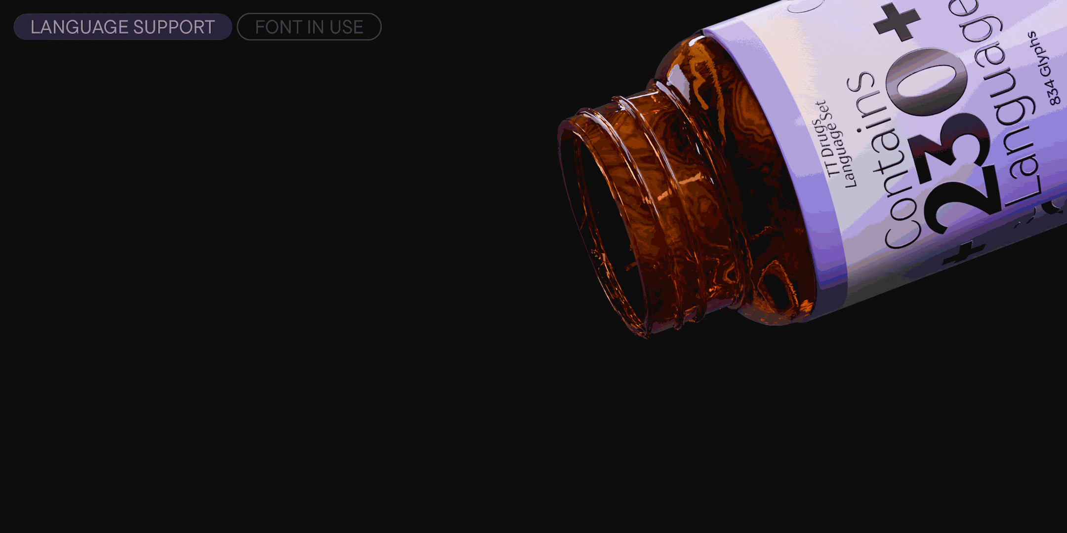 a still showing a purple supplement bottle label set in tt drugs against black