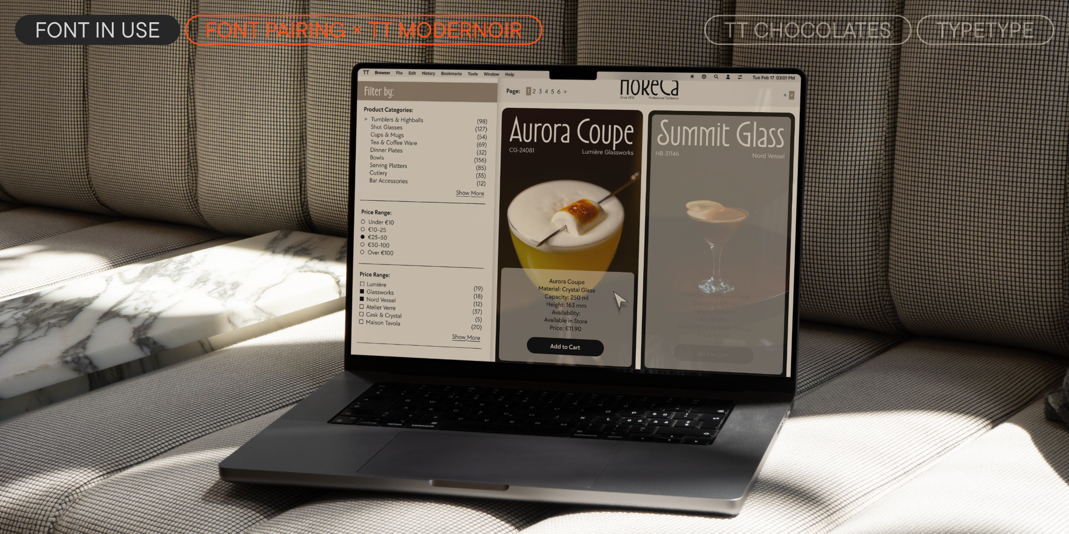 a restaurant website on a laptop pairing tt chocolates with tt modernoir