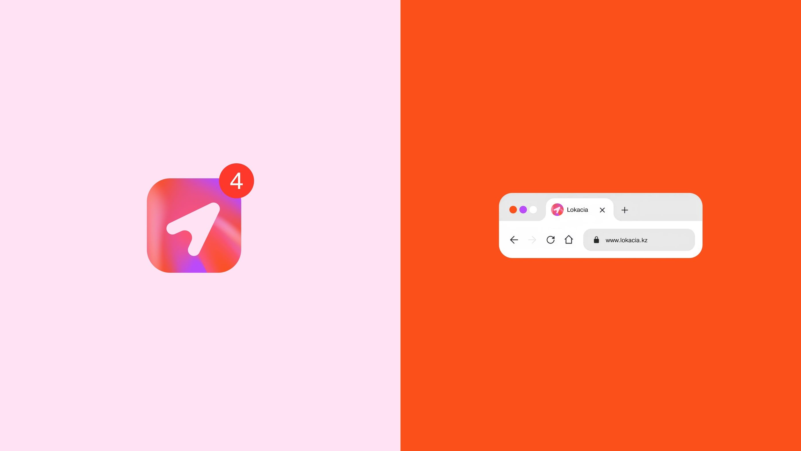 app icon with the pointer and a notification badge, next to a browser tab with the lokacia favicon