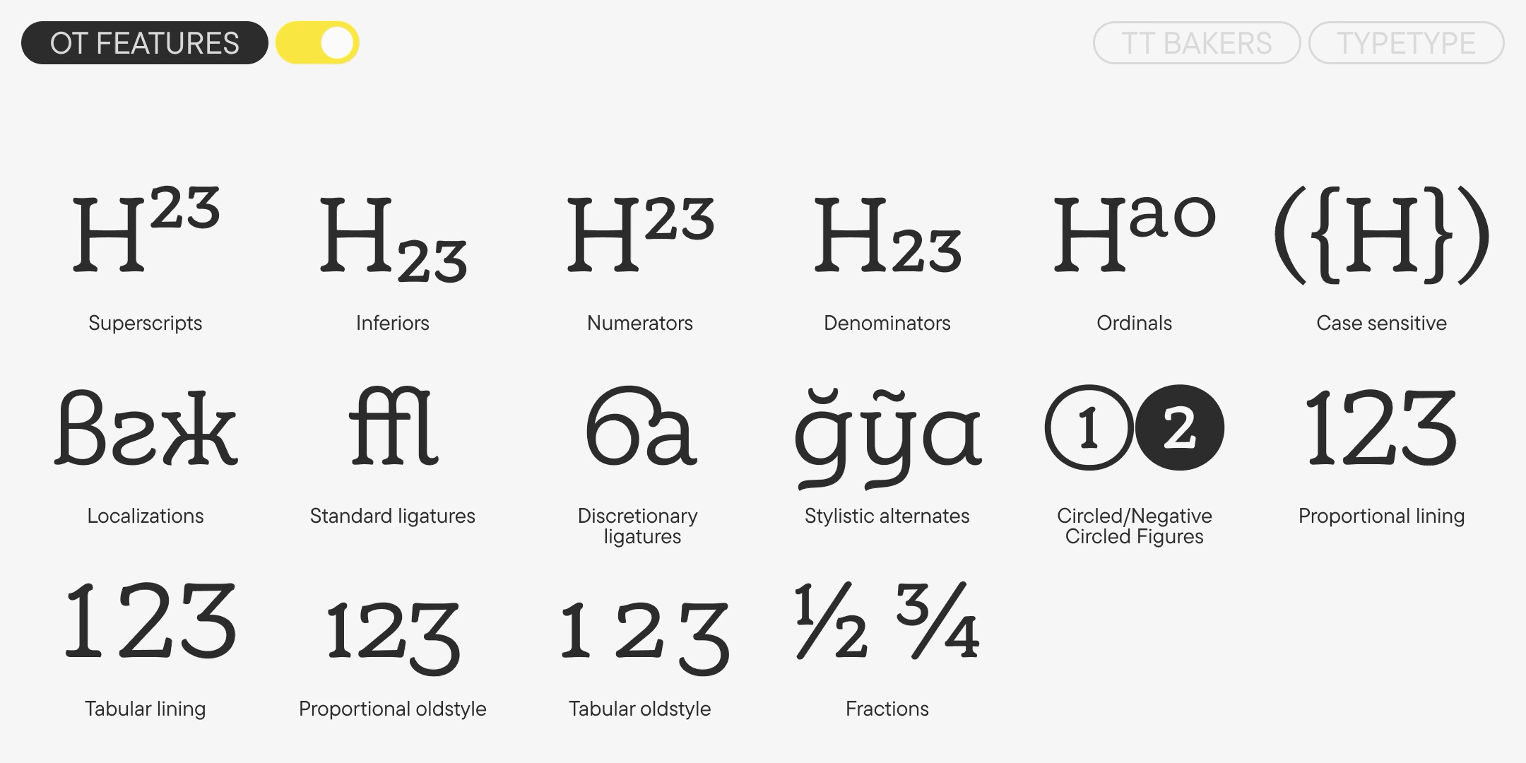 a still showing opentype features including numeral systems, ligatures, localized forms and fractions