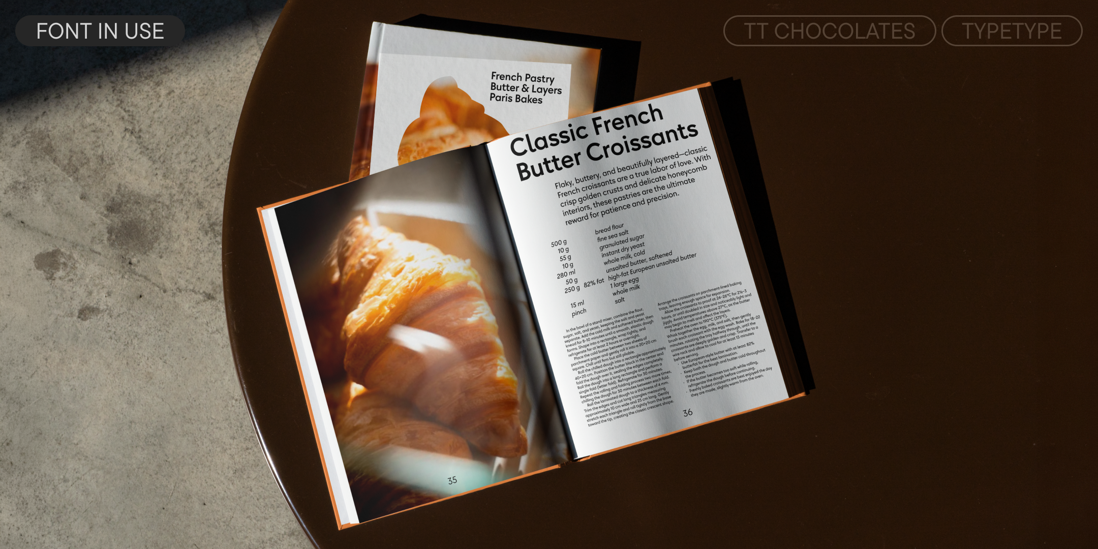 an open recipe book using tt chocolates for a croissant recipe