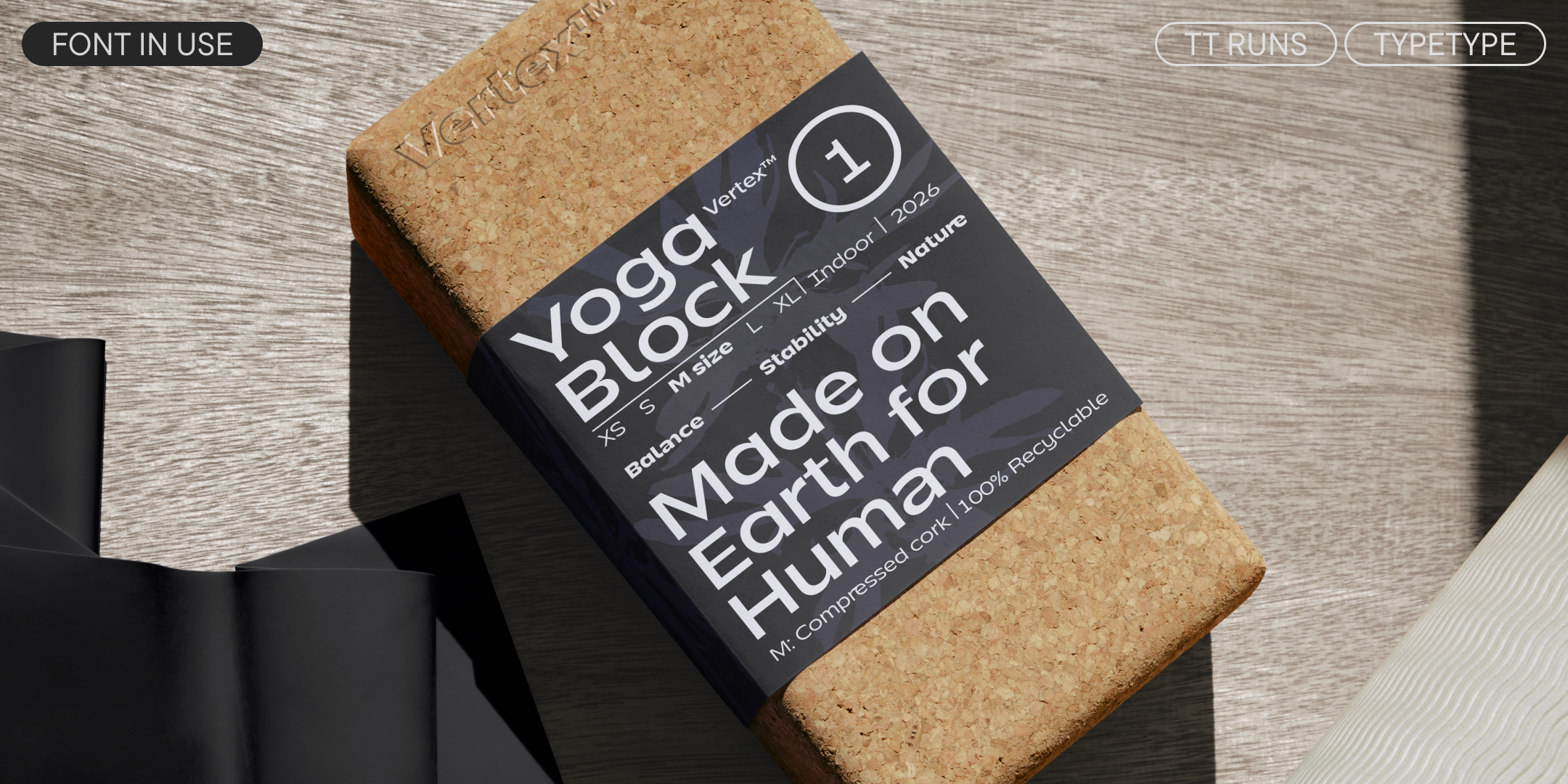 tt runs on the packaging of a cork yoga block