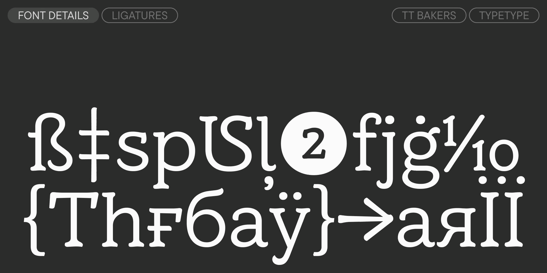 a still showing ligatures and specimen characters in white on charcoal